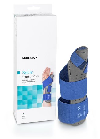 Thumb Splint McKesson Adult Large / X-Large Hook and Loop Strap Closure Left Hand Blue / Gray