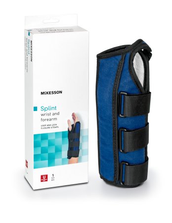 Wrist / Forearm Brace McKesson Aluminum / Nylon / Foam / Flannelette Right Hand Black / Blue One Size Fits Most