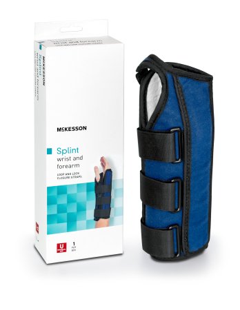 Wrist / Forearm Brace McKesson Aluminum / Nylon / Foam / Flannelette Left Hand Black / Blue One Size Fits Most