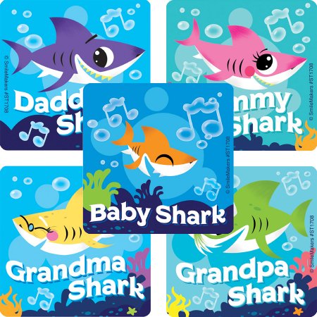 SmileMakers SmileMakers® 100 per Unit Baby Shark Sticker 2.5 Inch