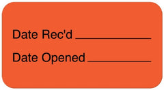 United Ad Label Pre-Printed Label UAL™ Communication Fill In Fluorescent Red Paper Date Rec'd ____Date Opend Black Quality Control Label 7/8 X 1-5/8 Inch - M-1160479-2908 - Roll of 1