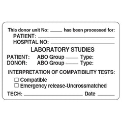 Shamrock Scientific Pre-Printed Label Laboratory Use White Matte Coldstick Patient ________ Hospital No:__ Black Lab / Specimen 2 X 3 Inch - M-1162155-3546 - Roll of 500