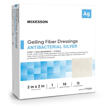 Silver Gelling Fiber Dressing McKesson 2 X 2 Inch Square Sterile