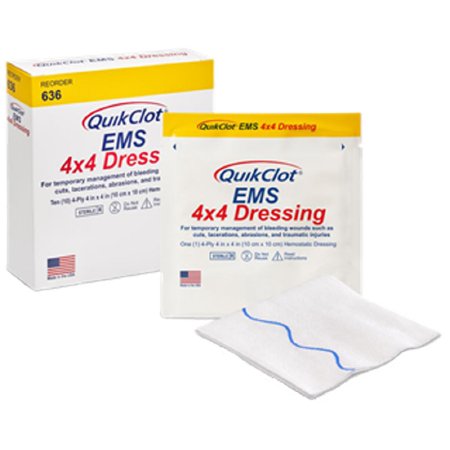 Z-Medica Hemostatic Dressing QuikClot® EMS 4 X 4 Inch 1 per Pack Individual Packet Sterile