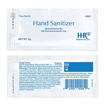HR Pharmaceuticals Hand Sanitizer HR® 3 Gram Ethyl Alcohol Gel Individual Packet