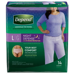 Kimberly Clark Female Adult Absorbent Underwear Depend® Night Defense® Pull On with Tear Away Seams Large Disposable Heavy Absorbency - M-1163805-2442 - Case of 56
