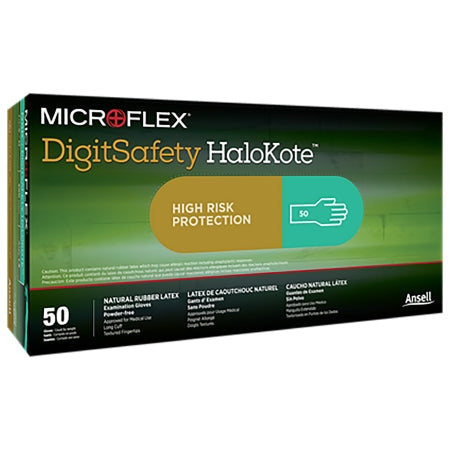 Ansell Exam Glove MICROFLEX® DigitSafety HaloKote™ DSK Small NonSterile Latex Extended Cuff Length Fully Textured Green Chemo Tested - M-1166887-1415 - Case of 500