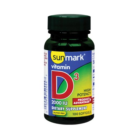 Vitamin Supplement sunmark® Vitamin D3 2000 IU Strength Softgel 100 per Bottle