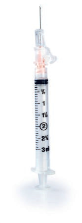 Syringe with Hypodermic Needle McKesson Prevent® SG 3 mL 25 Gauge 5/8 Inch Detachable Needle Sliding Safety Needle - M-1168027-2019 - Box of 50