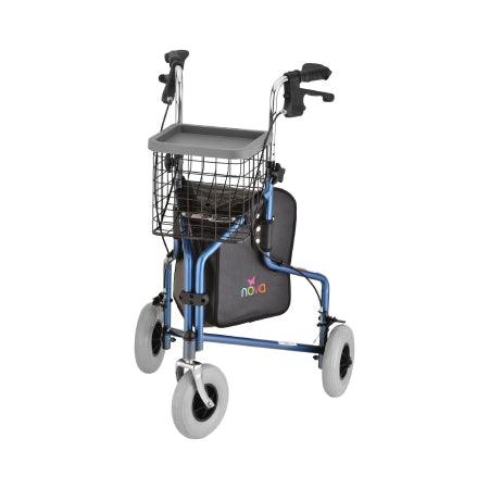 Nova Ortho-Med 3 Wheel Rollator Traveler® Blue Adjustable Height / Folding Aluminum Frame