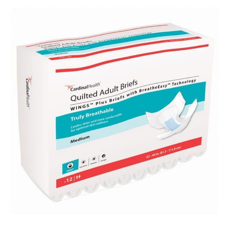 Cardinal Unisex Adult Incontinence Brief Wings™ Quilted Plus with BreatheEasy™ Technology Medium Disposable Heavy Absorbency - M-1176298-4748 - Case of 96