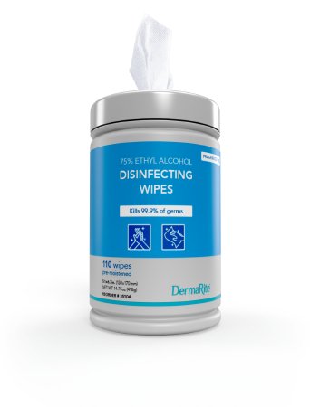 DermaRite Industries Hand Sanitizing Wipe DermaRite® 110 per Pack Ethyl Alcohol Wipe Canister