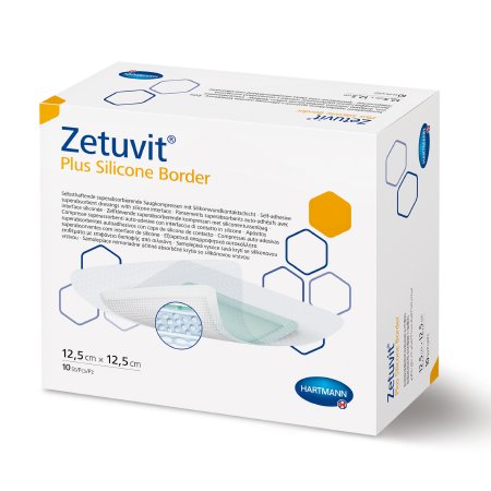 Hartmann Super Absorbent Dressing Zetuvit® Plus Silicone Border Silicone / Cellulose / Super Absorbent Polymer 4 X 4 Inch Sterile