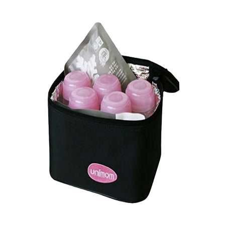 Zev Supplies Corp Cooler Bag Kit Unimom (1)Unimom Insulated Cooler Bag, (5) UnimomBreastmilk Storage Bottles, Caps and Discs, (2) Unimom Ice Packs with Nano-Silver Technology