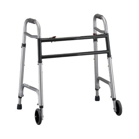 Nova Ortho-Med Dual Release Folding Walker with Wheels Nova Aluminum Frame 500 lbs. Weight Capacity 30-3/4 to 39-1/2 Inch Height