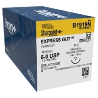 Suture with Needle Surgical Specialties Absorbable Uncoated Yellowish-Tan Plain Gut Size 5 - 0 18 Inch Suture 1-Needle 13 mm Length 3/8 Circle Precision Reverse Cutting Needle