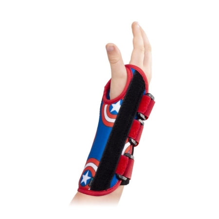 DJO Wrist Brace DonJoy® Advantage Comfort Featuring Marvel Aluminum / Foam / Nylon Left Hand Blue / Red / White