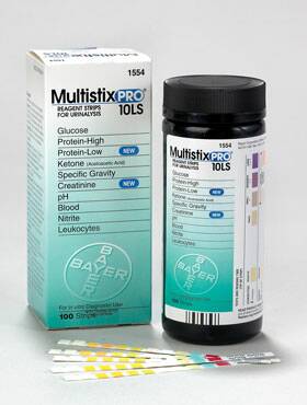 Siemens Urinalysis Test Multistix® Blood, Creatinine, Glucose, Ketone, Leukocyte, Nitrite, pH, Protein, Specific Gravity 25 per Bottle