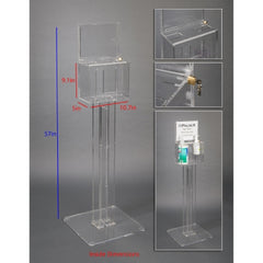 Poltex Inc Lockable Sanitizing Station with Sign Sleeve DECO Clear Acrylic Manual 2 Compartment Floor Stand - M-1187413-1019 - Each