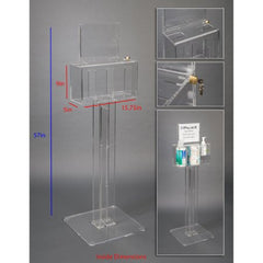 Poltex Inc Lockable Sanitizing Station with Sign Sleeve DECO Clear Acrylic Manual 3 Compartment Floor Stand - M-1187414-3124 - Each