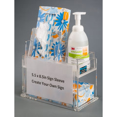 Poltex Inc Tissue / Hand Sanitizer Holder with Sign Sleeve Clear Acrylic Manual Three Compartment Counter Mount - M-1187522-2372 - Each