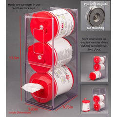 Poltex Inc Wipe Dispenser Clear PETG Manual Three Compartment Magnet Mount - M-1187537-1190 - Each