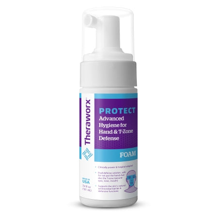 Avadim Rinse-Free Cleanser Theraworx Protect® Advanced Hygiene for Hand & T-Zone Defense Foaming 3.4 oz. Pump Bottle Orange Peel / Green Tea Scent