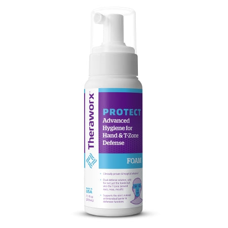 Avadim Rinse-Free Cleanser Theraworx Protect® Advanced Hygiene for Hand & T-Zone Defense Foaming 7.1 oz. Pump Bottle Orange Peel / Green Tea Scent