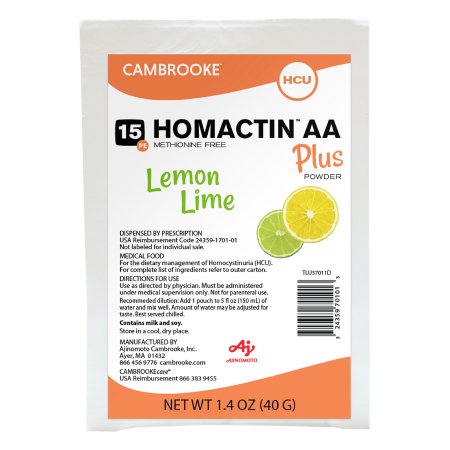 Cambrooke Therapeutics Amino Acid Modified Oral Supplement Homactin AA Plus Lemon Lime Flavor 1.4 oz. Individual Packet Powder