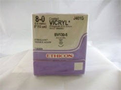 J & J Healthcare Systems Suture with Needle Coated Vicryl™ Absorbable Coated Violet Suture Braided Polyglactin 910 Size 8 - 0 5 Inch Suture 1-Needle 6.5 mm Length 3/8 Circle Taper Point Needle