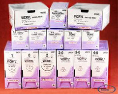 J & J Healthcare Systems Suture with Needle Coated Vicryl™ Absorbable Coated Violet Suture Braided Polyglactin 910 Size 6 - 0 8 Inch Suture Double-Armed 8 mm Length 1/4 Circle Spatula Needle