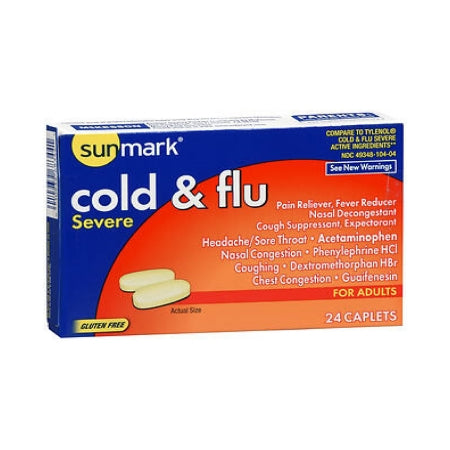 Cold and Cough Relief sunmark® Cold & Flu Severe 325 mg - 10 mg - 200 mg - 5 mg Strength Caplet 24 per Box