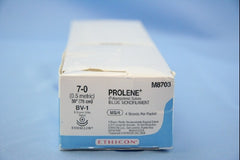 Suture with Needle Prolene Nonabsorbable Uncoated Blue Suture Monofilament Polypropylene Suture Size 7 - 0 30 Inch Suture Double-Armed 9.3 mm Length 3/8 Circle Taper Point Needle