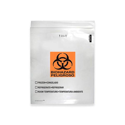 12" x 15" Clear 2-Pocket Zip-Closure Biohazard Specimen Bags 12" x 15" Clear ,250 / pk - Axiom Medical Supplies