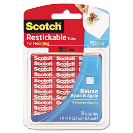 Scotch® Restickable Mounting Tabs, 1" x 1", 18/Pack