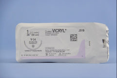 Suture with Needle Coated Vicryl Absorbable Coated Violet Suture Braided Polyglactin 910 Size 1 36 Inch Suture 1-Needle 36.4 mm Length 1/2 Circle Taper Point Cutting Needle