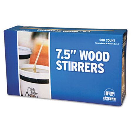 AmerCareRoyal® Wood Coffee Stirrers, 7 1/2" Long, Woodgrain, 500 Stirrers/Box, 10 Boxes/Carton