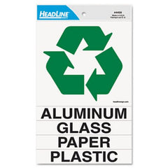 Headline® Sign Self-Stick Recycled Combo Decal, Paper/Plastic/Glass/Aluminum, 5.25 x 6 - 0.88 x 6, White/Green, Kit