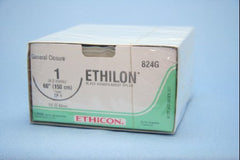 Suture with Needle Ethilon Nonabsorbable Uncoated Black Suture Monofilament Nylon Size 1 60 Inch Suture Double-Armed 65 mm Length 1/2 Circle Taper Point Needle