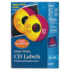 Avery® Inkjet CD Labels, Matte White, 100/Pack