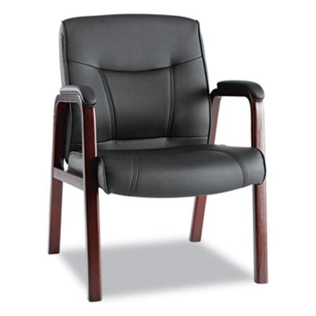 Alera® Alera Madaris Series Bonded Leather Guest Chair with Wood Trim Legs, 24.88" x 26" x 35", Black Seat/Black Back, Mahogany Base