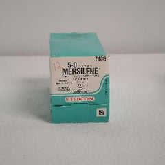 Suture with Needle Mersilene Nonabsorbable Uncoated Light Green Suture Braided Polyester Size 5 - 0 18 Inch Suture Double-Armed 8 mm Length 1/4 Circle Center Point Spatula Needle
