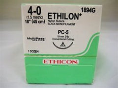 J & J Healthcare Systems Suture with Needle Ethilon™ Nonabsorbable Uncoated Black Suture Monofilament Nylon Size 4 - 0 18 Inch Suture 1-Needle 19 mm Length 3/8 Circle Precision Cosmetic - Conventional Cutting PRIME Needle