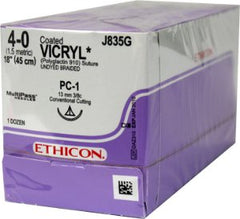 J & J Healthcare Systems Suture with Needle Coated Vicryl™ Absorbable Coated Undyed Suture Braided Polyglactin 910 Size 4 - 0 18 Inch Suture 1-Needle 13 mm Length 3/8 Circle Conventional Cutting Needle