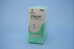 Suture with Needle Ethilon Nonabsorbable Uncoated Black Suture Monofilament Nylon Size 1 30 Inch Suture 1-Needle 48 mm Length 1/2 Circle Taper Point Needle