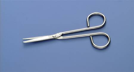 Busse Hospital Disposables Utility Scissors Busse Nurse 5-1/4 Inch Length Floor Grade Stainless Steel Sterile Finger Ring Handle Angled Sharp Tip / Blunt Tip - M-168227-2497 - Case of 100