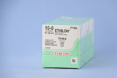 Suture with Needle Ethilon Nonabsorbable Uncoated Black Suture Monofilament Nylon Size 10 - 0 12 Inch Suture Double-Armed 6.5 mm Length 3/8 Circle Micropoint - Spatula Needle