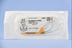 Suture with Needle Ethibond Nonabsorbable Coated Green Suture Braided Polyester Size 2 - 0 30 Inch Suture Double-Armed 20 mm Length 1/2 Circle Taper Point Needle