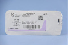 Suture with Needle Coated Vicryl Absorbable Coated Undyed Suture Braided Polyglactin 910 Size 5 - 0 18 Inch Suture 1-Needle 19 mm Length 1/2 Circle Conventional Cutting Needle