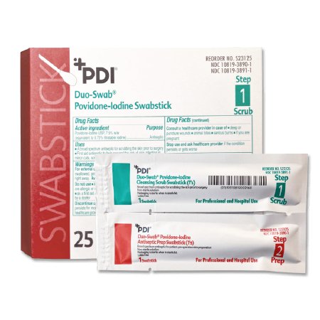 Professional Disposables Impregnated Swabstick PDI® Duo-Swab® 7.5% / 10% Strength Povidone-Iodine Individual Packet NonSterile